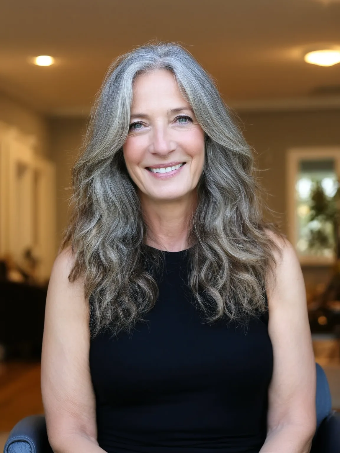 Voluminous Wavy Long Layers in Silver Frost